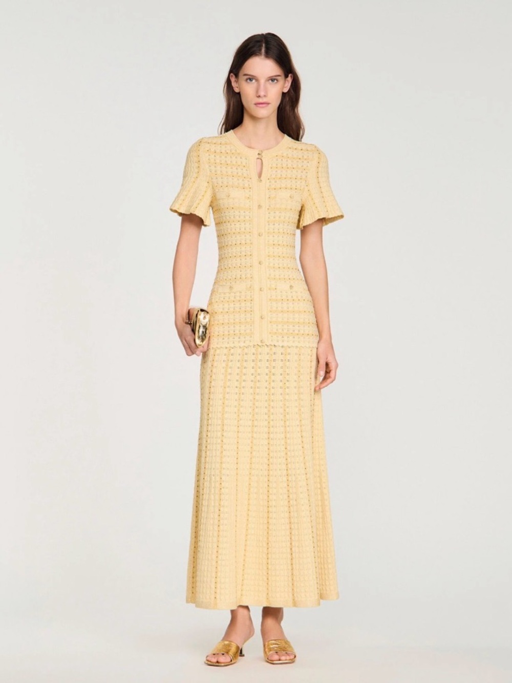 Sandro RHINESTONE KNIT MAXI DRESS